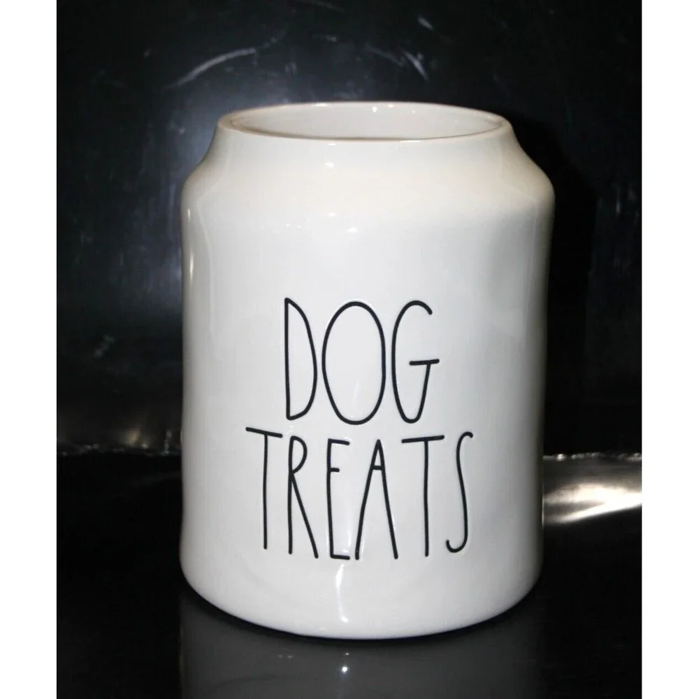 Rae Dunn Ceramic Dog Treats Canister Container No Lid 6